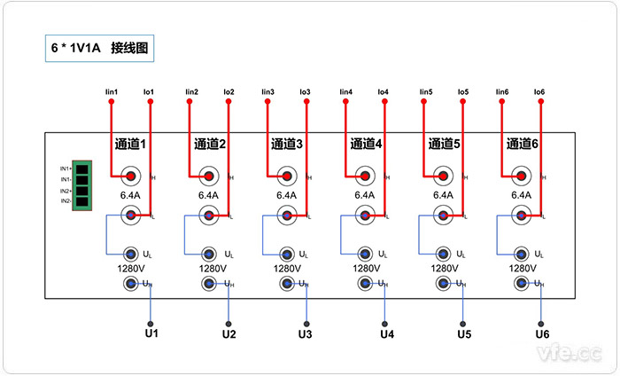 便攜式功率分析儀6*1V1A接線示意圖 便攜式功率分析儀6*1V1A接線示意圖