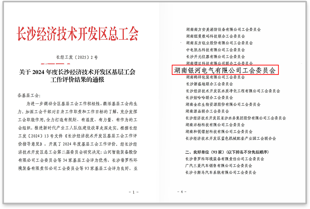 銀河電氣工會在2024年度長沙經濟技術開發區基層工會工